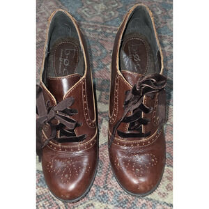 Børn BOC Women’s 7.5 Leather Wingtip Oxford Heel Booties Brown Lace-Up Comfort